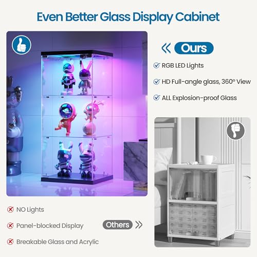 Black Dystler 3-Tier Glass Display Case with RGB LED Lights