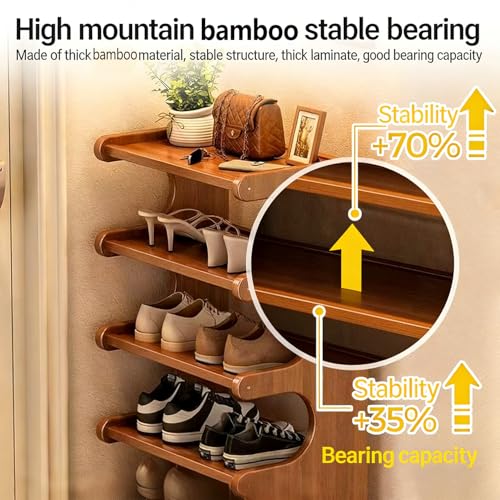 Brown 39-Inch Bamboo Shoe Rack - Vertical Narrow Shoe Organizer for Small Spaces