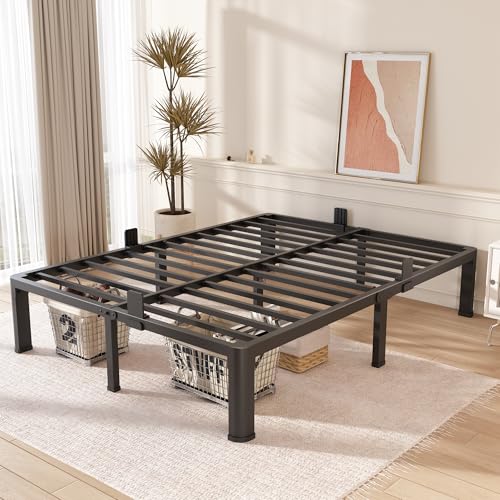 Full Size Bed Frame with Round Corner Edges, 14 Inch Heavy Duty Steel Support