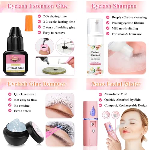 Pink Lash Extension Kit for Beginners with Mannequin Head & Accessories - Tetutor