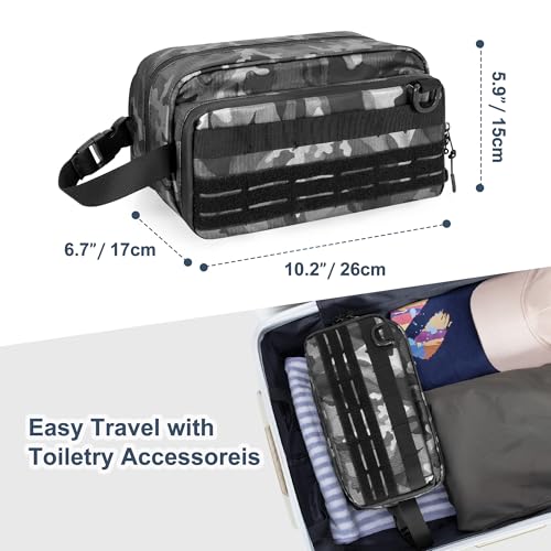 Toiletry Travel Bag for Men Tactical Hygiene Bag, Shaving Kit Toiletries Organizer Dopp Kit with Large Capacity, Black Camo(Empty Bag Only)