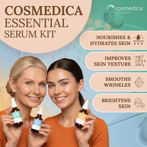 Cosmedica Skincare Face Serum Set – Vitamin C, 2.5% Retinol & Hyaluronic Acid, 3 x 1 oz, Anti-Aging, Brightening, Hydrating