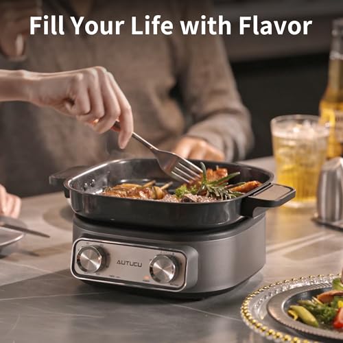 Dual-Handle Multi-Cooker 2.5 Quart Electric Hot Pot & Steamer Set - PFOA-Free Nonstick