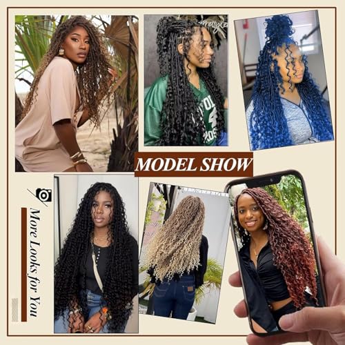 Boho Goddess Locs Crochet Hair - 9 Packs, 30 Inch Ombre Brown Curly Faux Locs T1B/30#