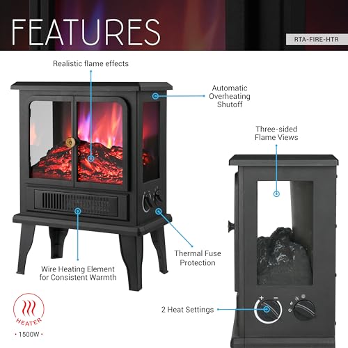 Techni Home 1500W Electric Fireplace Heater with Realistic Flame Effect