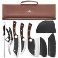 Purple Dragon 9-Piece Chef Knife & Butcher Knife Set with Carry Bag - High Carbon Steel, Full Tang, Portable Kitchen Cutlery