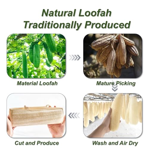 Natural Loofah Sponge, Exfoliating Body Scrubber for Men Women, Loofah with Handle, Exfoliating Back Scrubber for Shower Set, Deeply Clean & Invigorate Your Skin (2 pcs in Box)