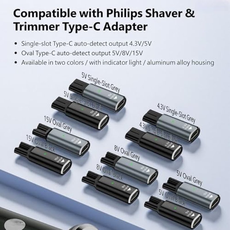 4.3V 5V 8V 15V Type-C Shaver Adapter Charging Converter, Suitable for Philips Norelco 7700/7500/7400 3500/5300 Series, OneBlade QP6520 QP6530 QP6510£¬ Equipped with a Charging Data Cable (8V)