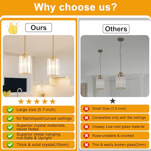 YUEXCDShome 2 Pack Brushed Gold Modern Pendant Lights for Kitchen Island No Assembly