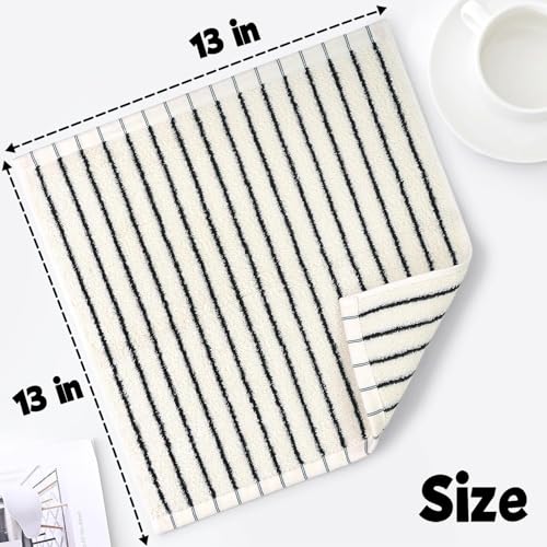 Jacquotha Striped Cotton Washcloths 12 Pack, 13¡± x 13¡± - Soft Wash Cloths for Bathroom, Kitchen, Gym, Face, Black and Cream