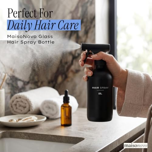 MaisoNovo Black Glass Hair Spray Bottle - 16.9 Oz, Pack of 2, Salon-Quality Styling