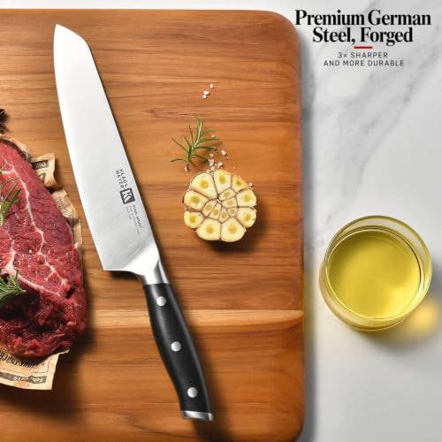 Klaus Meyer Stahl Black 8-Piece German Steel Kitchen Knife Set with Block