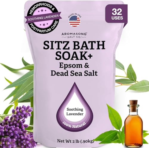 Sitz Bath Salt Set for Hemorrhoid & Postpartum Relief - Dead Sea & Epsom with Lavender & Tea Tree, 2lb