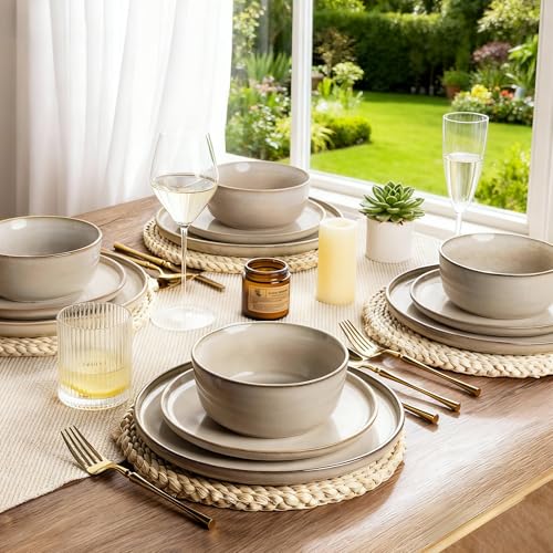 AmorArc Stoneware Dinnerware Set for 6 - Cappuccino, 18 Pieces