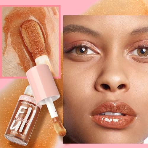 2PC Lip Glow Oil Hydrating 6 Colors, Moisturizing & Nourishing Plumping Tinted Lip Gloss for Dry Lips, Vegan, Lip Plumper Gloss Make Lips Fuller (2PC#06, 9.6ml)