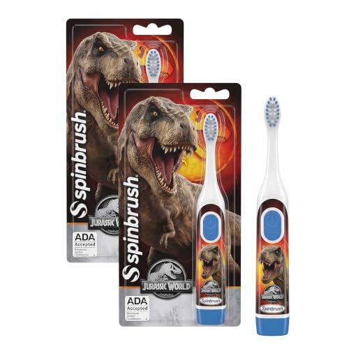 Kids Electric Toothbrush Pack of 2 - Jurassic World Battery Powered, Soft Bristles, Leakproof, Ages 3+