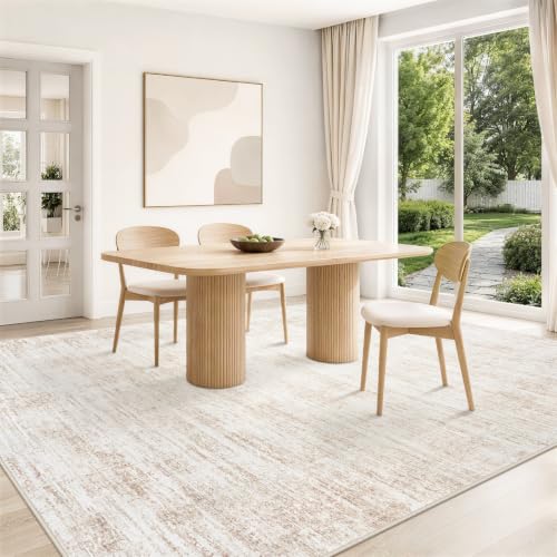 Yidanamy 8x10 Beige Washable Area Rug - Modern Abstract Neutral Carpet for Living Room