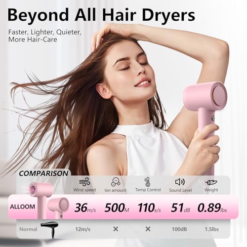 Pink Professional High-Speed Hair Dryer with Ionic Care & Travel Accessories
