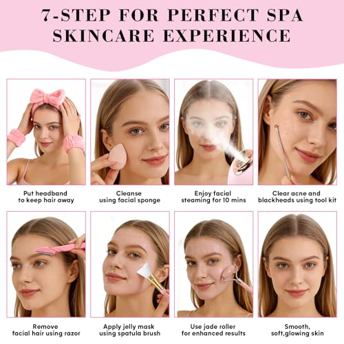 Facial Steamer Spa Kit with 17 Skin Care Tools, Nano Ionic Face Steamer for Deep Cleaning Unclogs Pores, Warm Mist Humidifier Steamer for Face Home Sauna SPA, Self Care Gifts for Women