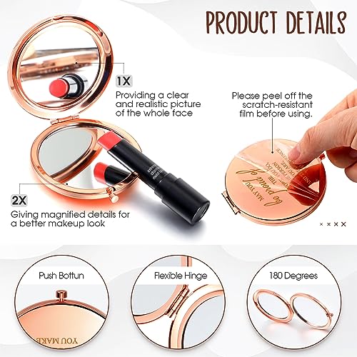 Kathfly 10 Pcs Employee Appreciation Gifts for Women Empowerment Gifts Inspirational Compact Mirror Thank You Gift Motivational Magnifying Pocket Mirror for Women History Month Volunteer(Rose Gold)