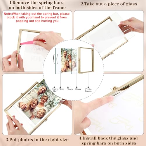 Gold Floating Photo Frame 5x7 Inches - Vintage Double Glass Display