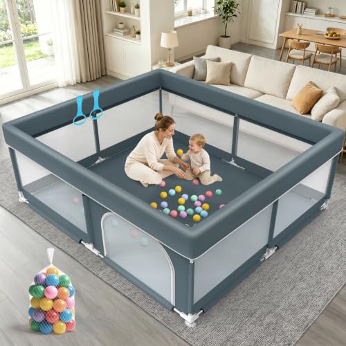 Large Baby Playpen 79x71 Inches Indoor & Outdoor Toddler Play Yard - Grey