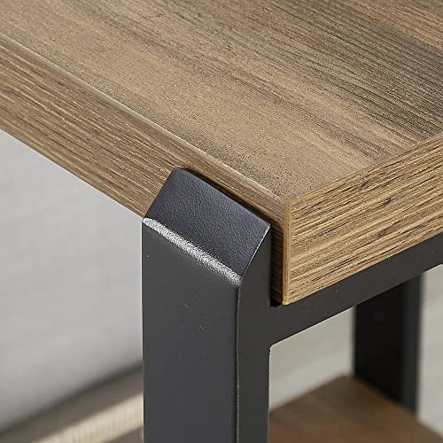 Industrial End Table with Storage Shelf - Square Nightstand in Oak Finish
