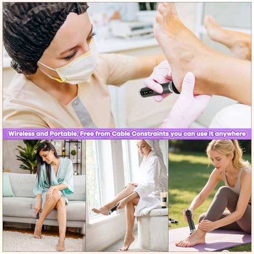 CYFERUY Electric Foot Callus Remover with 2 Nano-Glass Heads, 3 Speed, 2000mAh USB-C Rechargeable, Premium Aluminum Cordless Foot File (Black Silver)