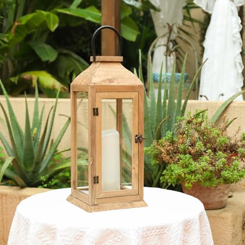 Bdor 2 Pack 22.5 Inch Outdoor Wooden Lanterns with LED Candles - Porch Decor