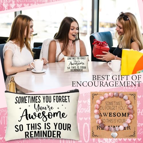 Tondiamo 6 Sets/18 Pcs Valentine Employee Appreciation Gifts Bulk for Women Include 6 Appreciation Heart Bracelets, 6 Cards 6 Canvas Makeup Bags for Women Staff Team Teacher Volunteer