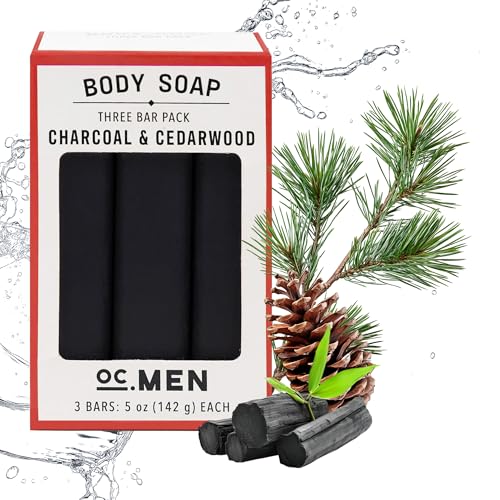 Olivia Care Activated Charcoal Cedarwood Bar Soap 3 Pack Set 100% Natural & Organic ? For Face & Body - Deep Clean, Exfoliate, Moisturize & Hydrate - Amazing Masculine Fragrance - 3 X 5 OZ