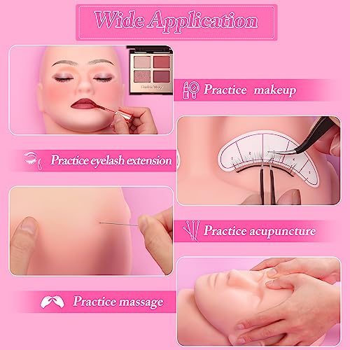 Lash Mannequin Head for Practice Training, Cosmetology Mannequin Head Doll Face Head with Eye Lashes Supplies Kits for Beginners Lash Extensions, Makeup (Soft Rubber & Natural Skin Color)