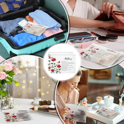Sunnymove 100 Pcs Frosted Transparent Makeup Bags with Red Rose - Mothers Day Gift Set, Zipper Pouches 5.91 x 7.87 in