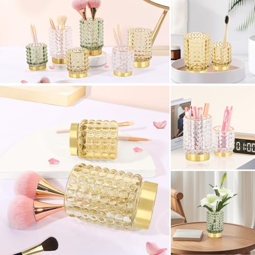 DASITON Makeup Brush Holder Organizer - S+L Yellow Glass Cosmetic Storage