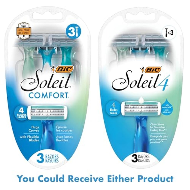BIC Soleil Comfort 4-Blade Disposable Razors for Women Sensitive Skin Razor for a Smooth and Close Shave, 3 Piece Razor Set (Pack of 2)