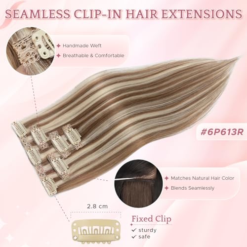 Human Hair Clip-In Extensions 14 Inch #6P613 | Seamless, Reusable & Easy to Style