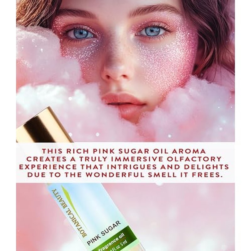Botanical Beauty PINK SUGAR FRAGRANCE OIL ROLL-ON 0.338 FL OZ (10 ML) Rollerball Perfume, Alcohol-Free, Long Lasting