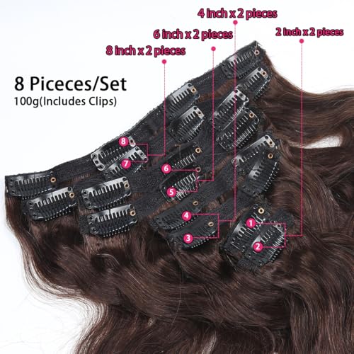 14 Inch-100g Dark Brown Clip-In Hair Extensions - Remy Human Hair Set