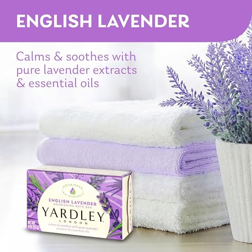 Yardley London Nourishing Bath Soap Bar English Lavender, Calms & Soothes with Pure Lavender Extracts & Essential Oils 4.0 oz Bath Bar, 2 Soap Bars (Pack of 2)