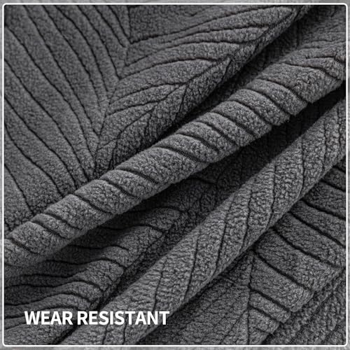 QIANMEW Dark Gray Leaf Pattern 3 Seat Covers + 1 Chaise L-Shaped Couch Cushion Covers (4pcs)