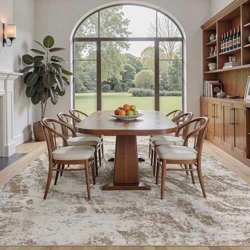 8x10 Brown Abstract Washable Area Rug Non-Slip Indoor Carpet - Modern Home Decor
