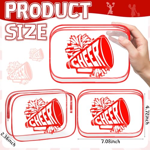 Kacctyen 24 Pcs Cheer Team Gifts Cheer Makeup Bag Bulk for Team Sport Gifts PVC Clear Cosmetic Bag Cheerleader Makeup Case Toiletry Zipper Pouch for Sport Cheerleading, 7x4.7x2.4''(Red)