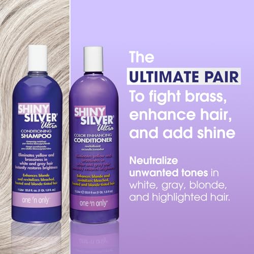 Shiny Silver & Purple Hair Shampoo Conditioner Set - 33.8 oz, Color-Correcting & Brightening
