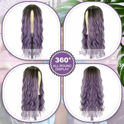 Long Ombre Purple Cosplay Wig 28 Inch Middle Part Synthetic Hair for Women - Variation: Ombre Purple / 28 Inch