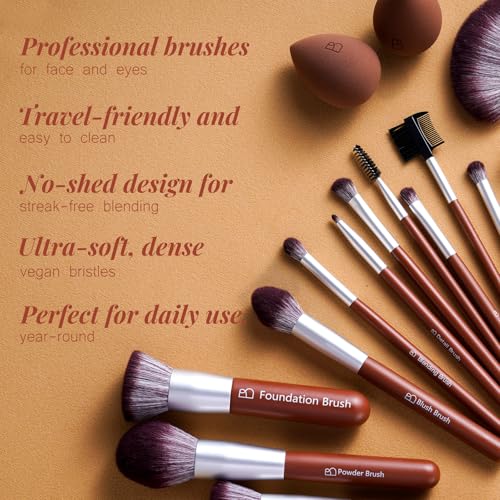 BS-MALL 22 Pcs Makeup Brush Set with 2 Sponges & EVA Case - Travel Friendly Professional Cosmetics Kit