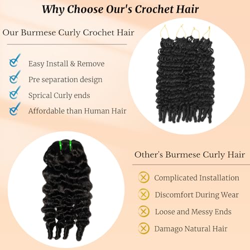 Pre-Looped Burmese Curly Crochet Hair 14 Inch - 1B, 8 Pack for Black Women