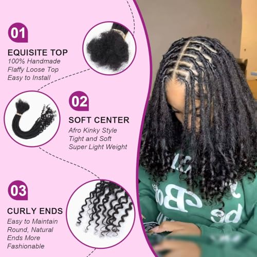 Sangtok 8 Inch / 1B Curly Human Hair Loc Extensions - 30 Strands, Handmade
