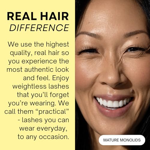 Natural False Lashes for Monolids - Medium Style - Real Hair, Handcrafted, Non-Synthetic - Lifts Heavy Lids - Easy Application - Hannah Cho Beauty