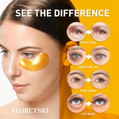 Under Eye Patches for Dark Circles - 24K Gold Collagen Cooling Gel Eye Mask with Retinol & Hyaluronic Acid, Reduces Puffy Eyes & Fine Lines Delays Aging Treatment Women/Men(30 Pairs)