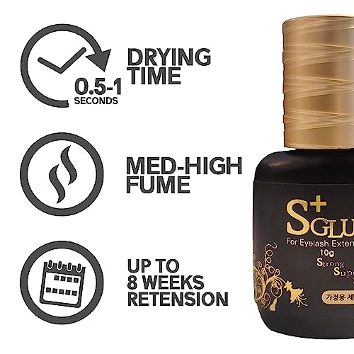 Eyelash Extension Adhesive S Glue Plus - 10ml Strong Waterproof Lash Glue - 8 Weeks Retention, Black, 0.5 Sec Dry - Professional Use - Variation: S Glue Plus